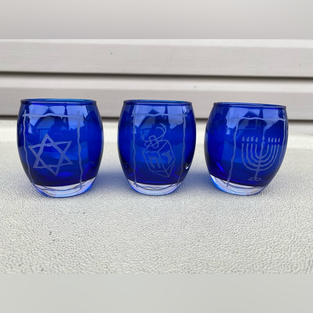 PARTYLITE SET OF 3 HANUKKAH TEALIGHT TRIO BLUE CANDLE HOLDERS